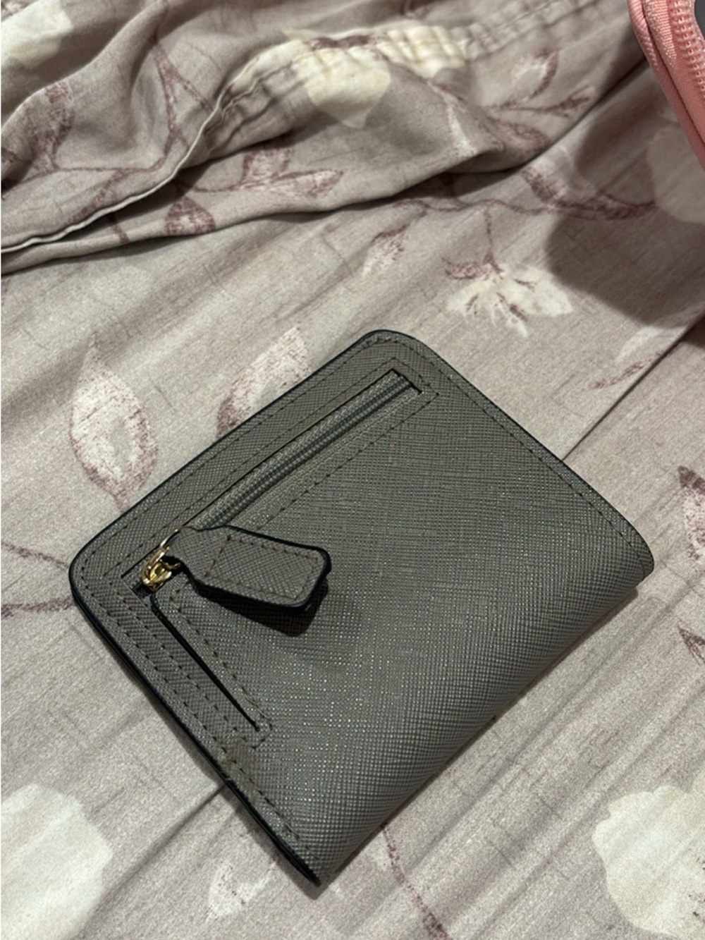 Compact Gray Women's Wallet with Zip Pocket